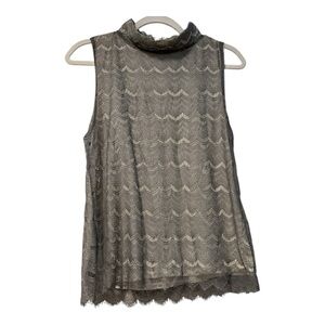 Banana Republic Gray Lace Mock Neck Sleeveless Blouse Top Women’s Size M. AA25